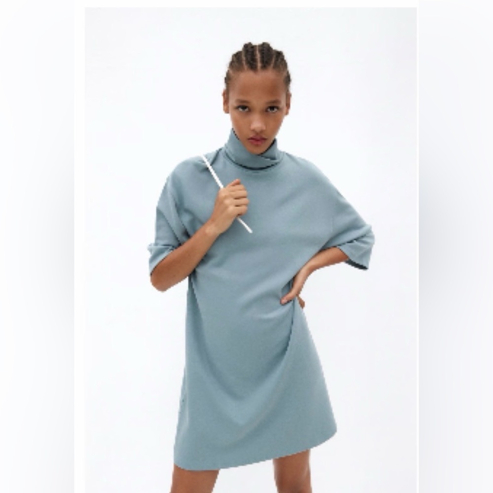 Zara Elbow Sleeve Funnel Neck Dress